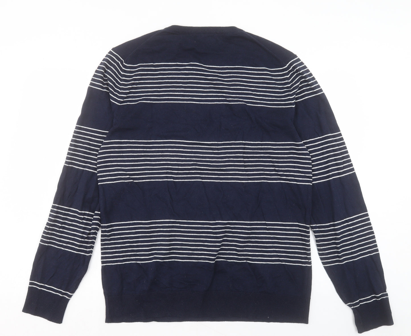 Old Navy Mens Blue Crew Neck Striped Cotton Pullover Jumper Size L