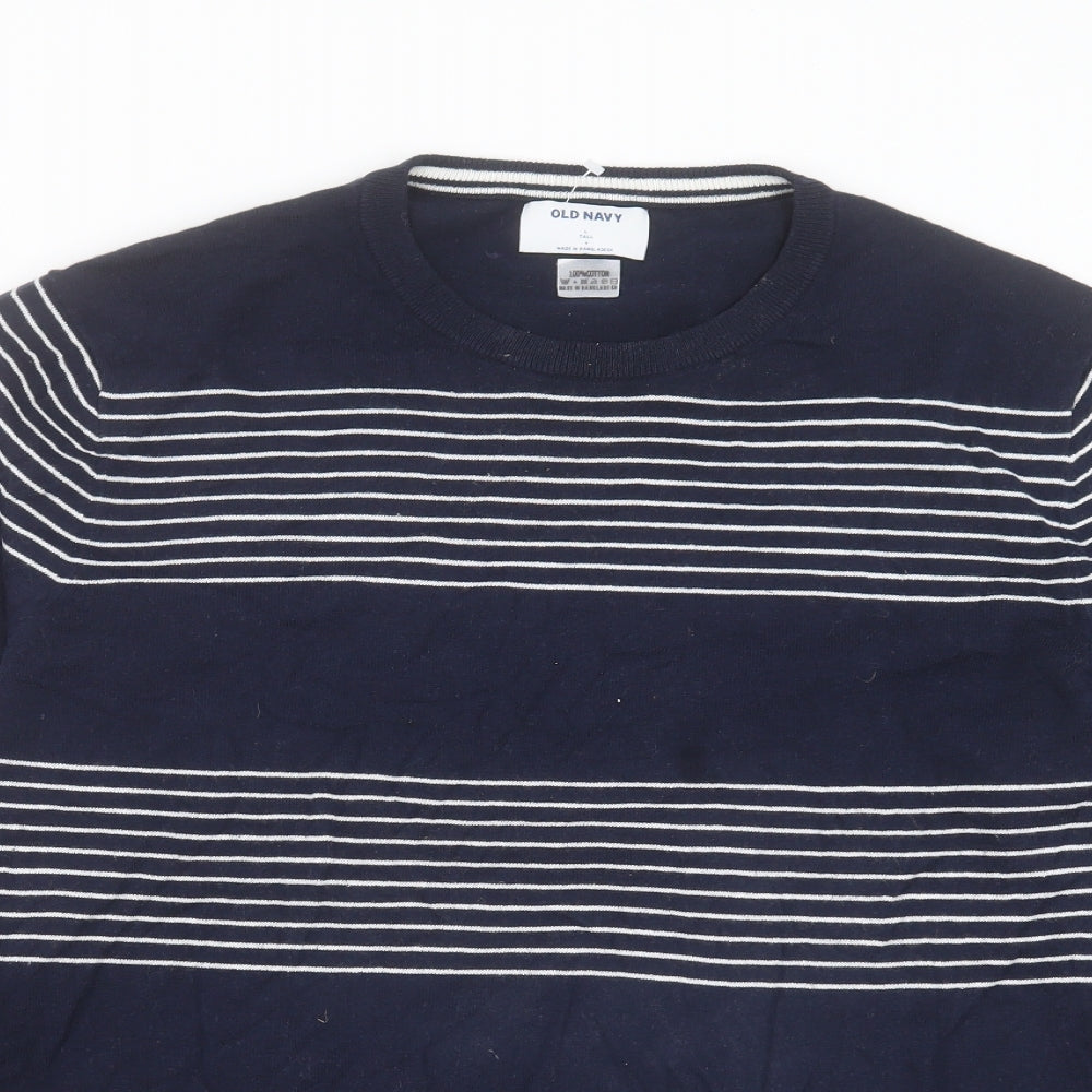 Old Navy Mens Blue Crew Neck Striped Cotton Pullover Jumper Size L