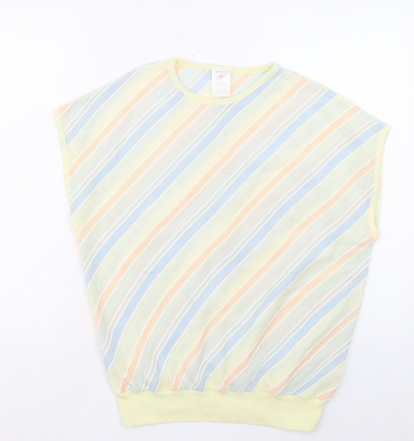 Littlewoods Womens Multicoloured Crew Neck Striped Acrylic Vest Jumper Size 18