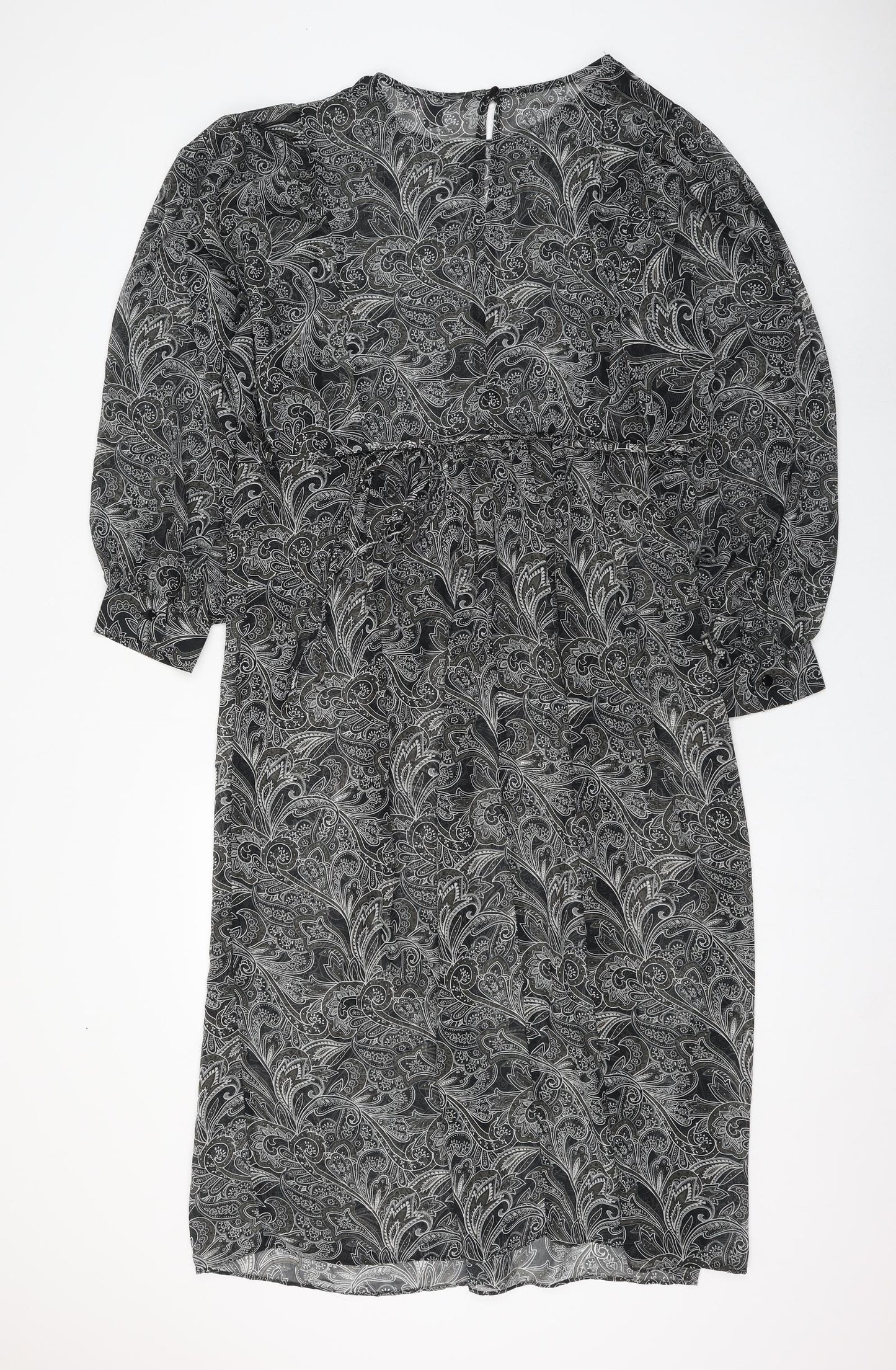 Primark Womens Grey Paisley Polyester Maxi Size 18 Round Neck Button