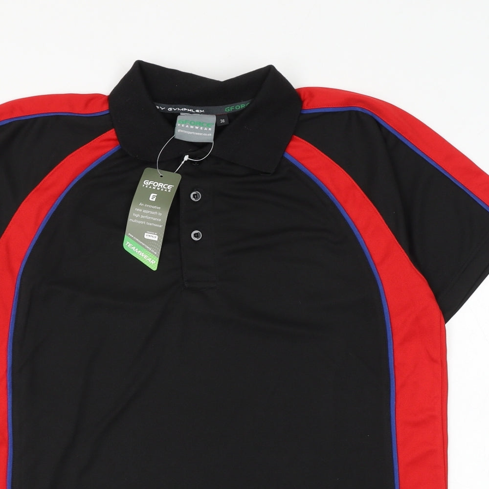 G Force Mens Black Polyester Polo Size 36 Collared Button
