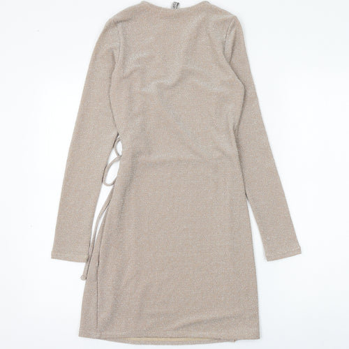 H&M Womens Gold Polyamide Wrap Dress Size XS V-Neck Tie