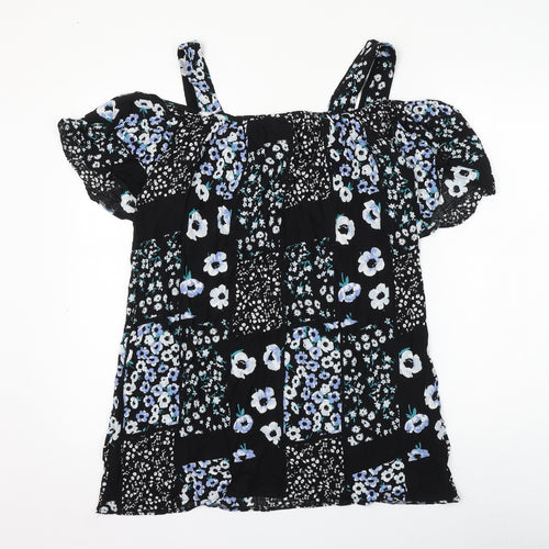 Dorothy Perkins Womens Black Floral Viscose Basic Blouse Size 10 Square Neck