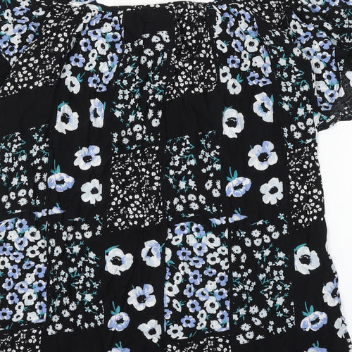Dorothy Perkins Womens Black Floral Viscose Basic Blouse Size 10 Square Neck