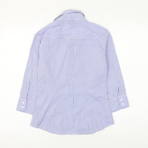 H&M Womens Blue Striped Polyester Basic Button-Up Size 6 Collared