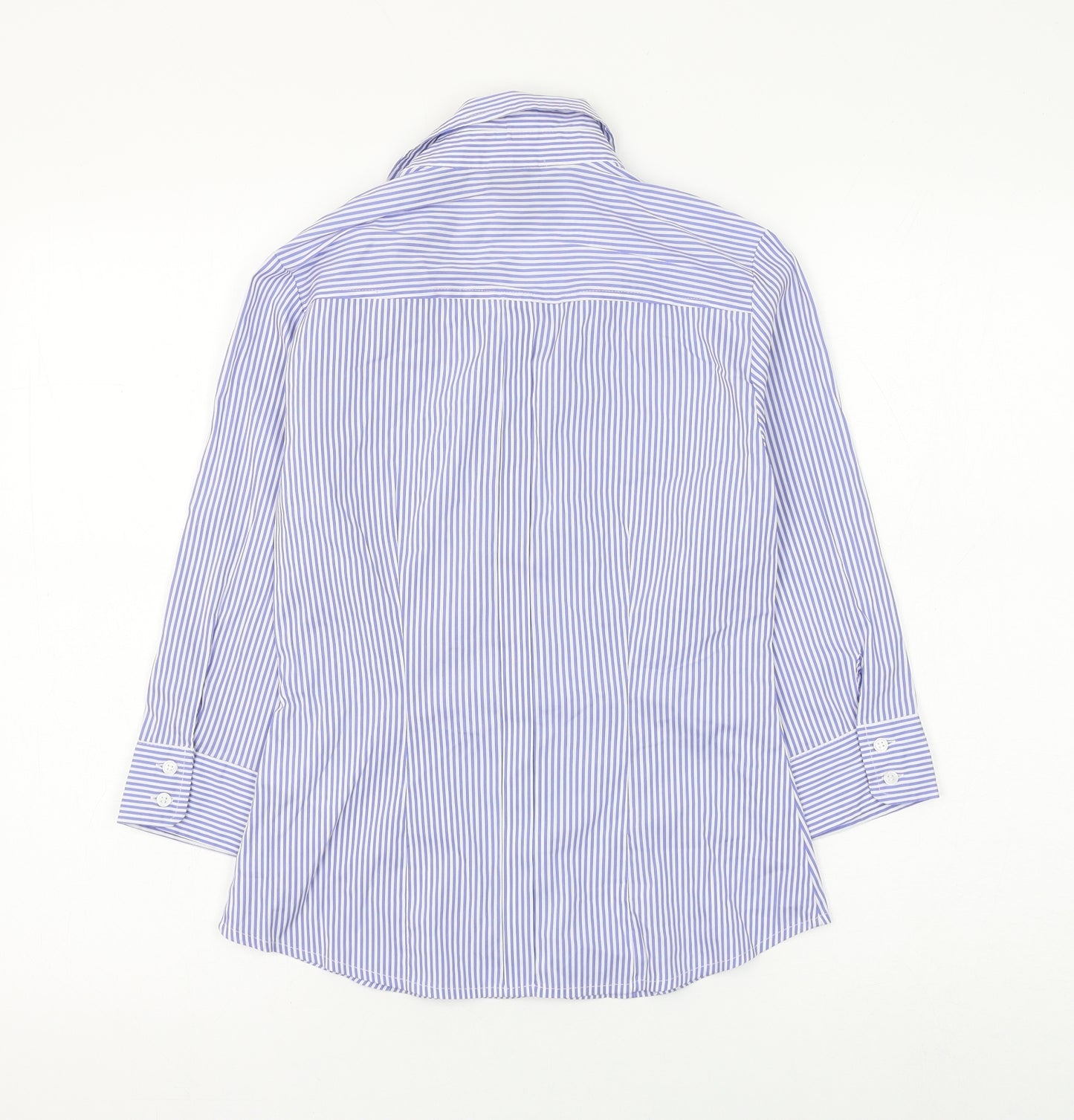 H&M Womens Blue Striped Polyester Basic Button-Up Size 6 Collared
