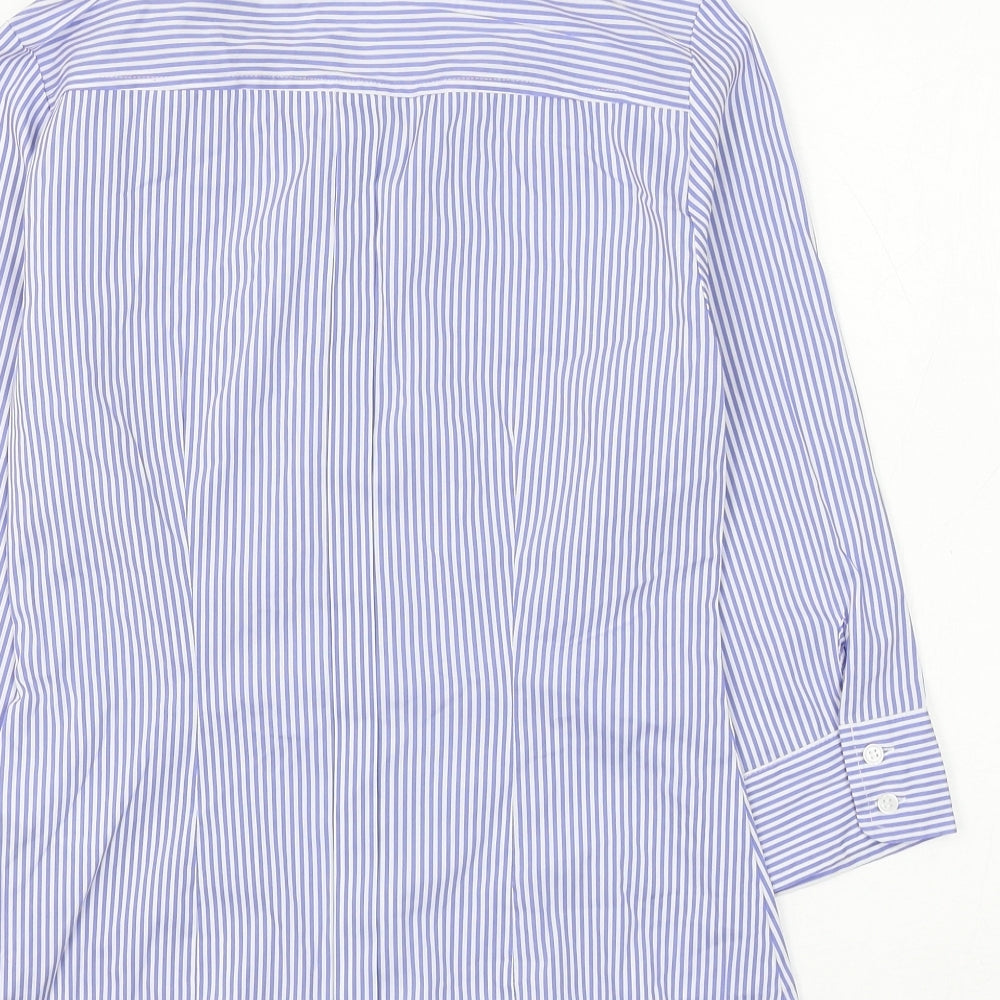 H&M Womens Blue Striped Polyester Basic Button-Up Size 6 Collared