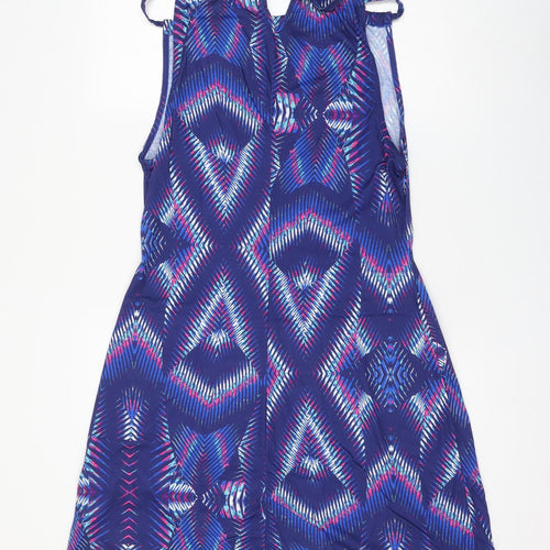Kaleidoscope Womens Blue Geometric Polyester Shift Size 14 Square Neck Pullover