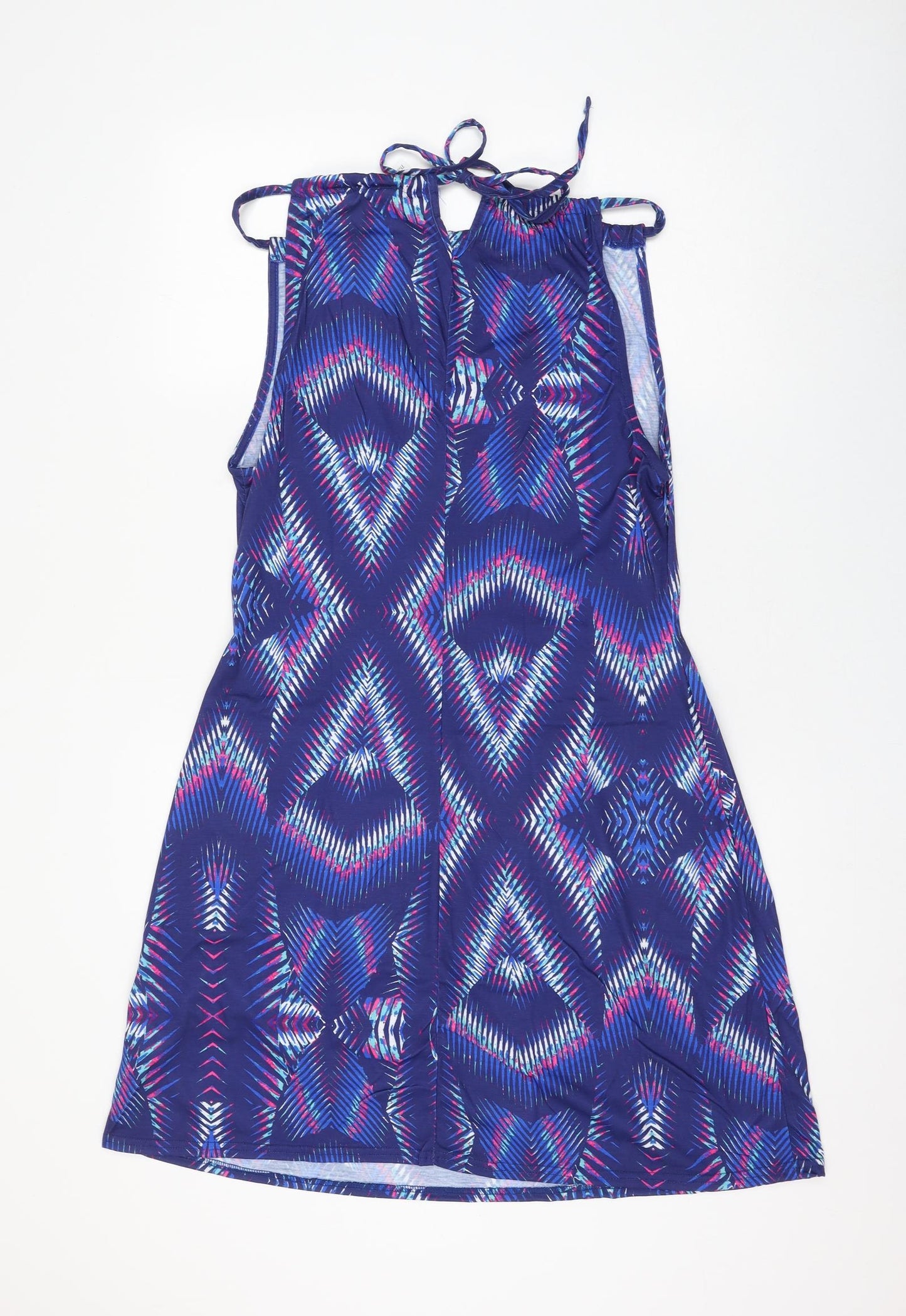 Kaleidoscope Womens Blue Geometric Polyester Shift Size 14 Square Neck Pullover