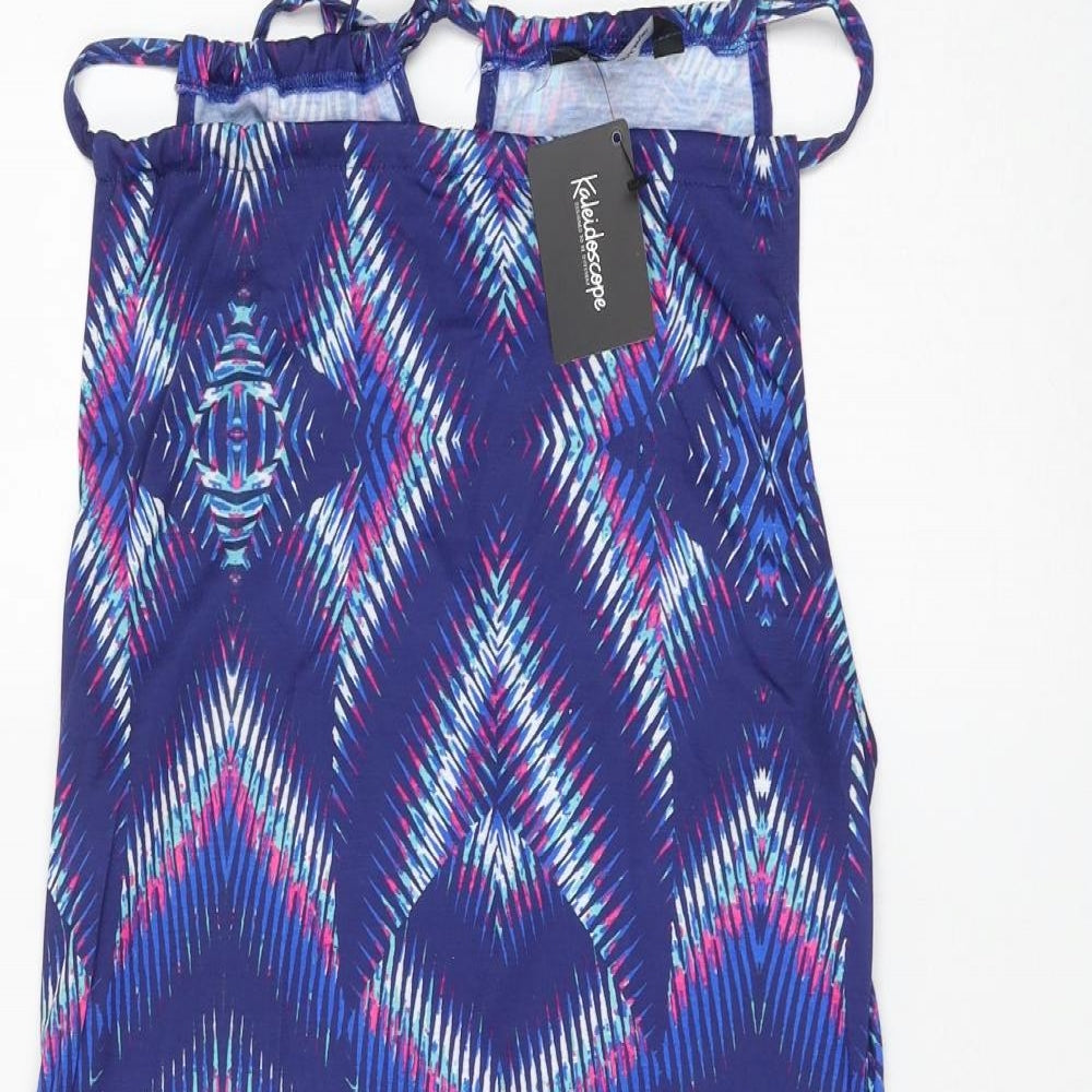 Kaleidoscope Womens Blue Geometric Polyester Shift Size 14 Square Neck Pullover