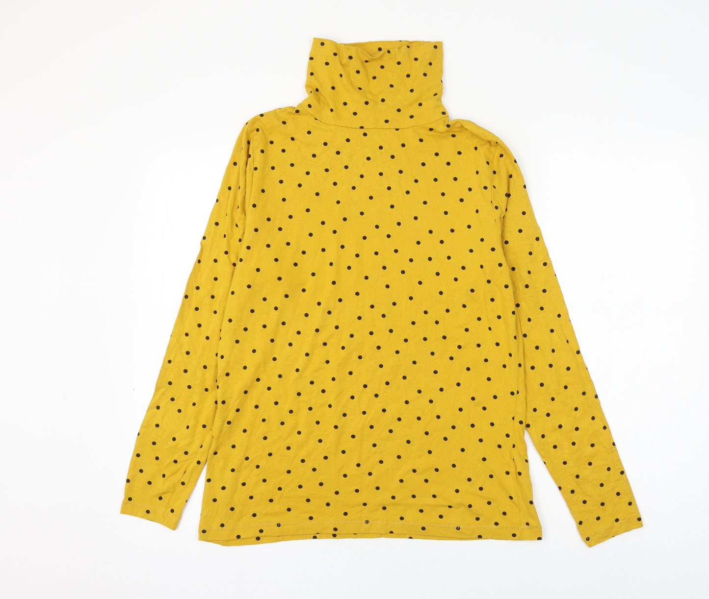 TU Womens Yellow Polka Dot Cotton Basic Blouse Size 16 Mock Neck
