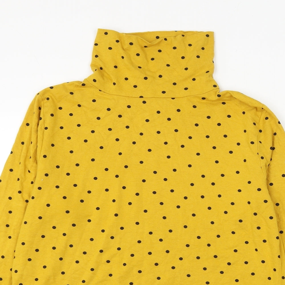 TU Womens Yellow Polka Dot Cotton Basic Blouse Size 16 Mock Neck