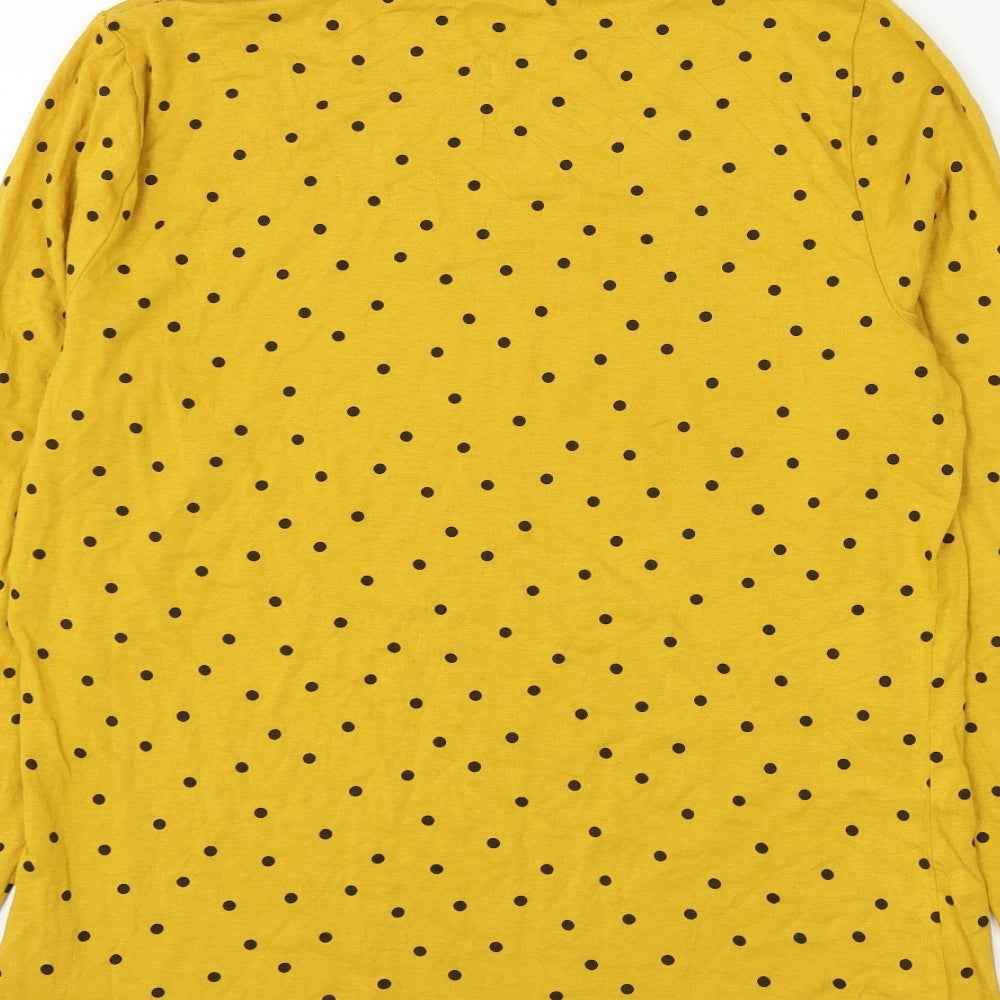 TU Womens Yellow Polka Dot Cotton Basic Blouse Size 16 Mock Neck