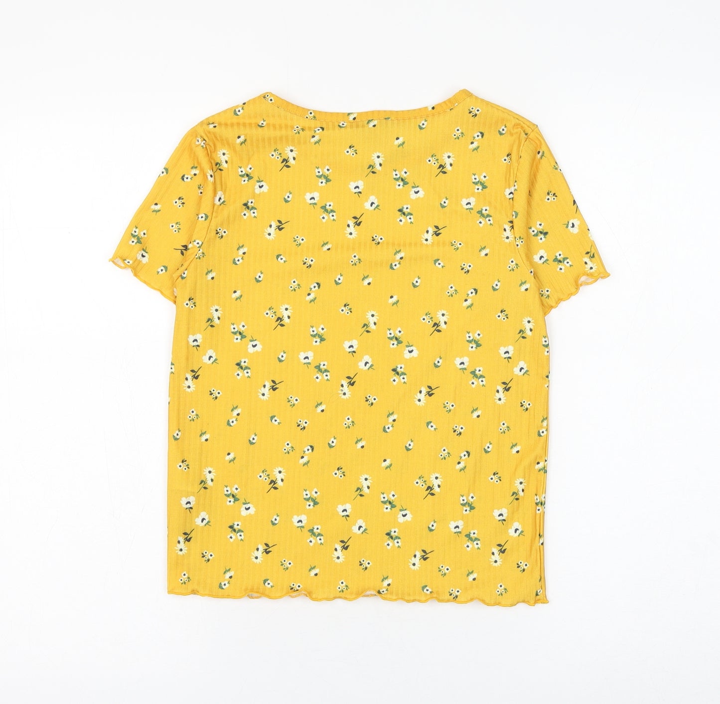 Primark Girls Yellow Floral Polyester Basic T-Shirt Size 12-13 Years Round Neck Pullover