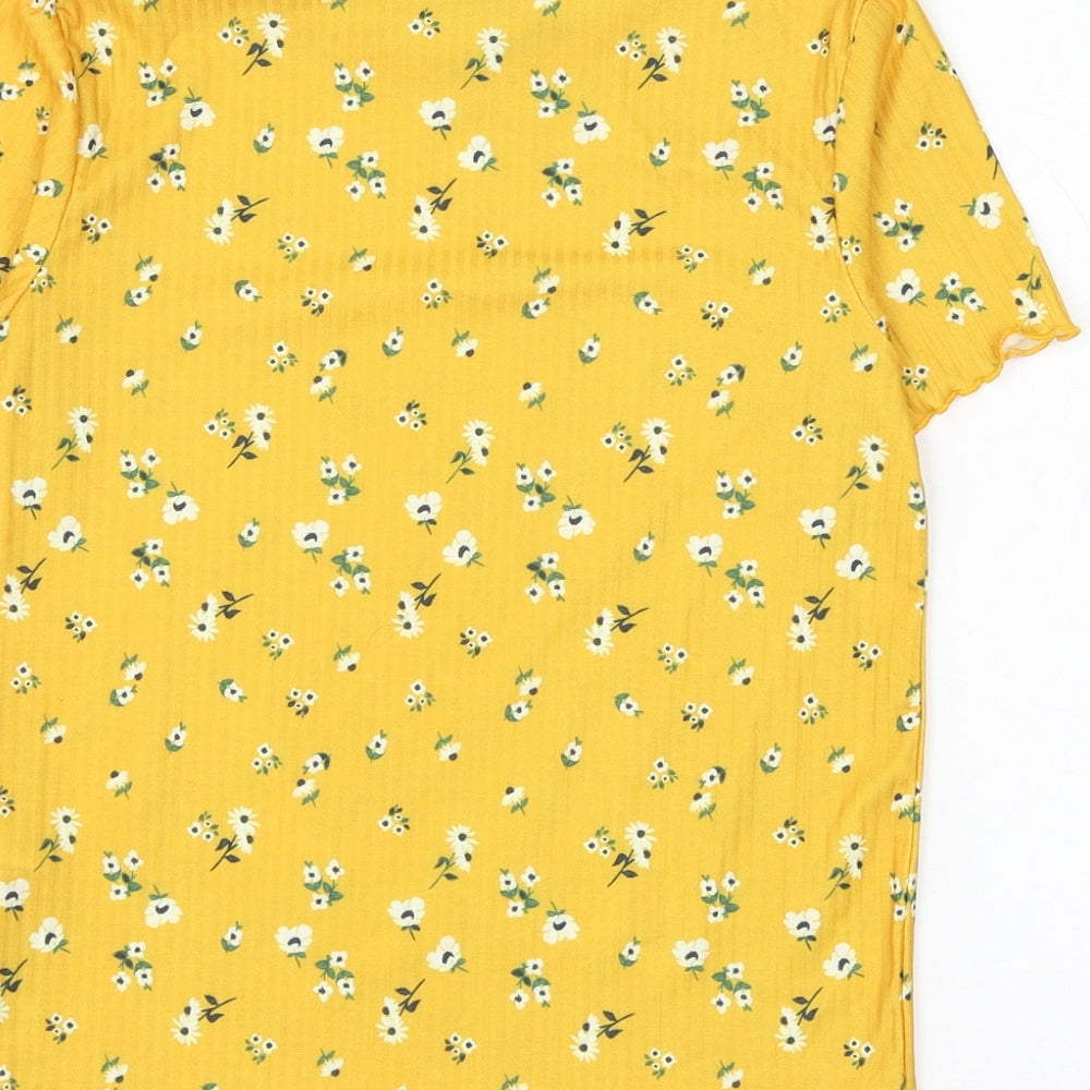 Primark Girls Yellow Floral Polyester Basic T-Shirt Size 12-13 Years Round Neck Pullover