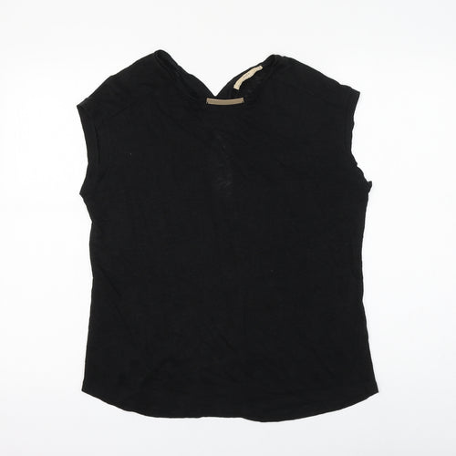 Zara Womens Black Polyester Basic Blouse Size M Round Neck - Cut Out Back