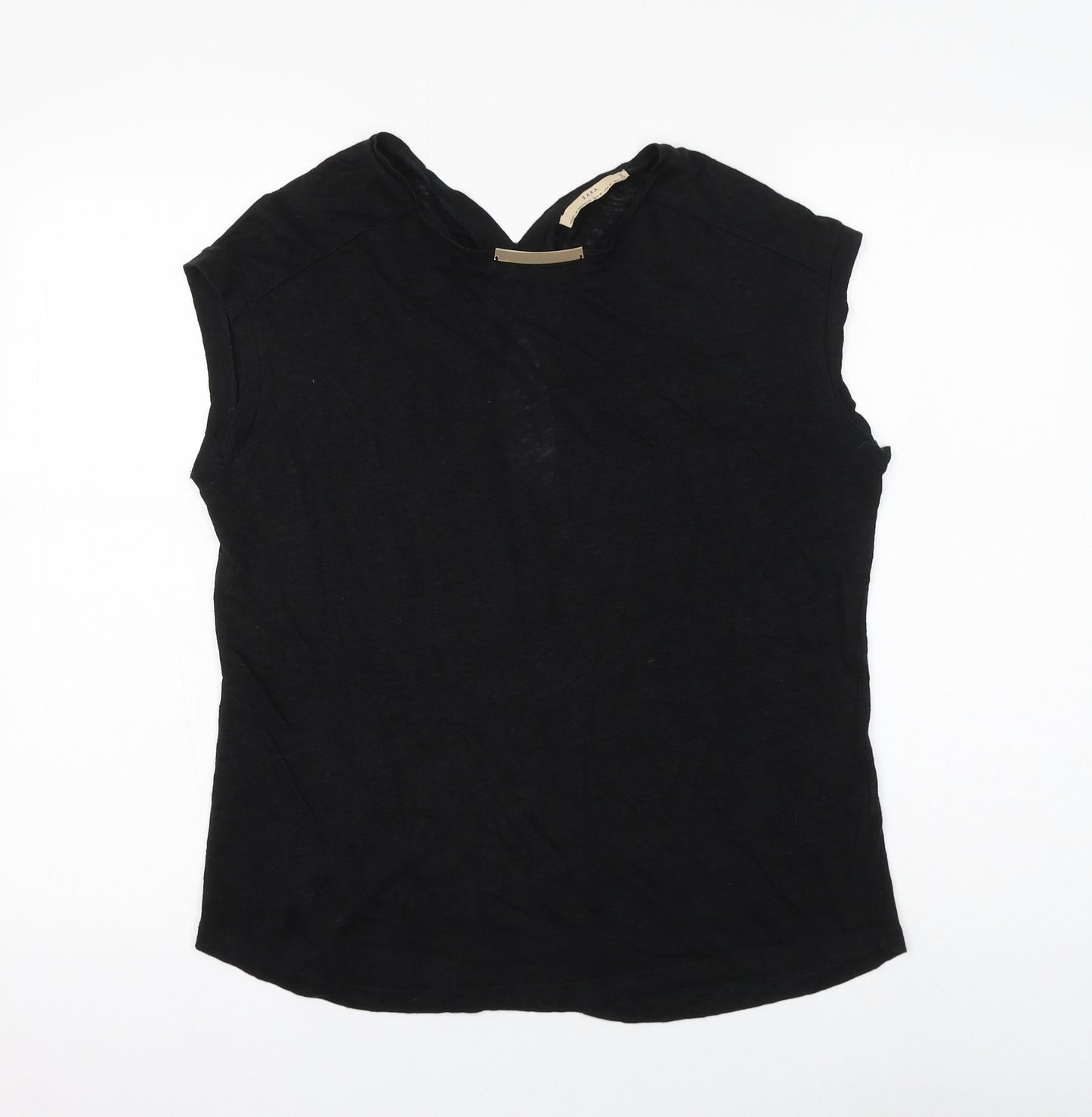 Zara Womens Black Polyester Basic Blouse Size M Round Neck - Cut Out Back
