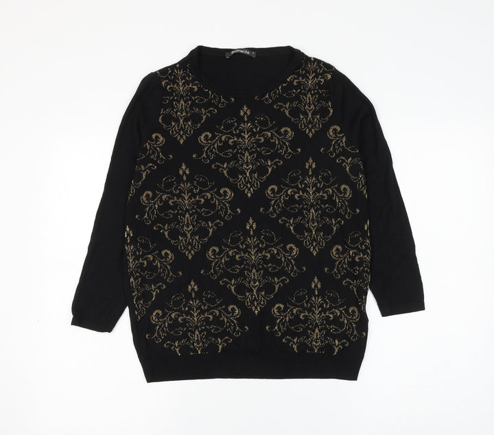 Bonmarché Womens Black Round Neck Geometric Viscose Pullover Jumper Size S