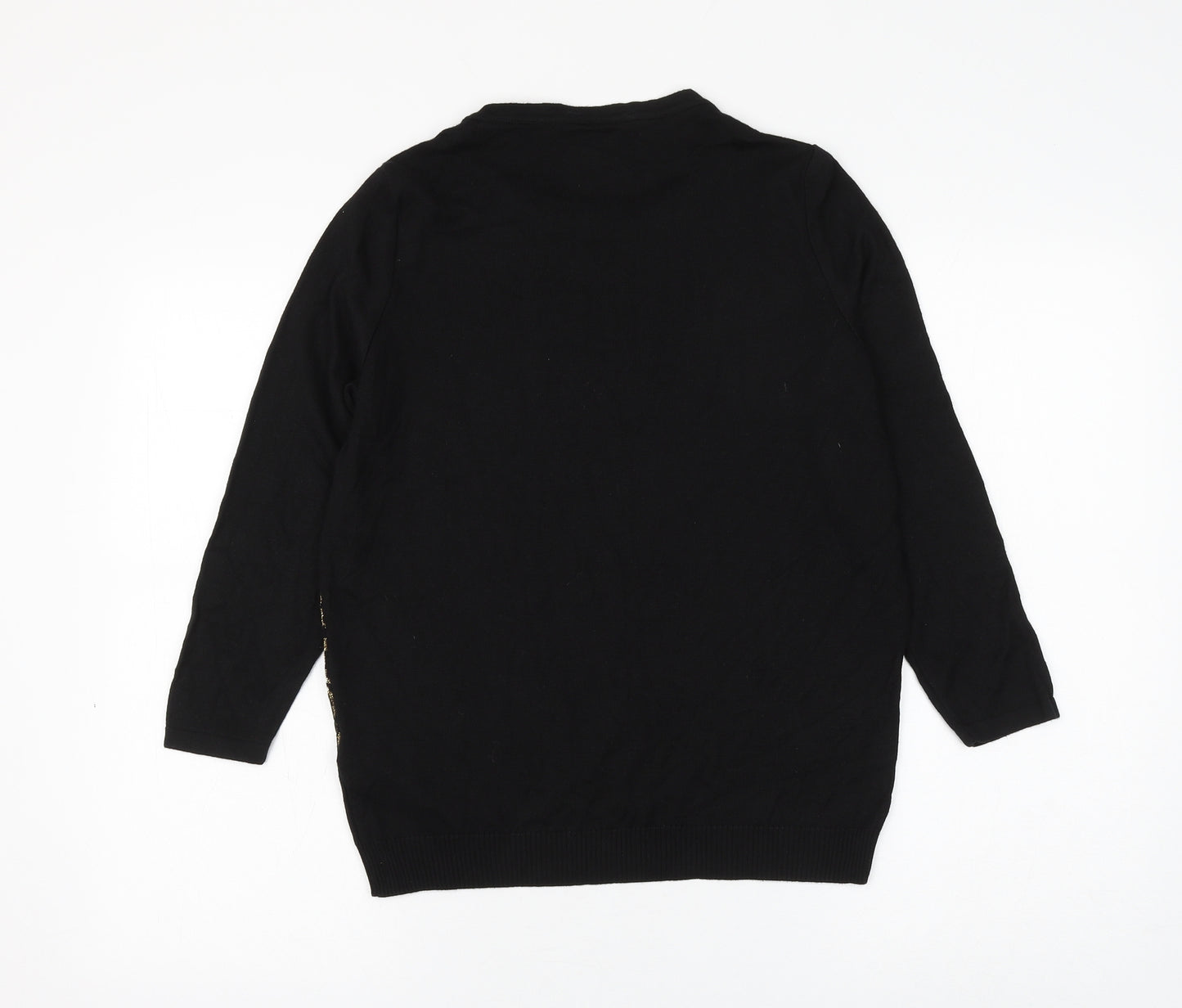 Bonmarché Womens Black Round Neck Geometric Viscose Pullover Jumper Size S