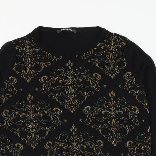 Bonmarché Womens Black Round Neck Geometric Viscose Pullover Jumper Size S
