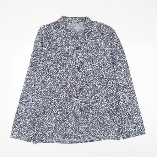 Marks and Spencer Womens Blue Floral Polyester Basic Button-Up Size S Collared