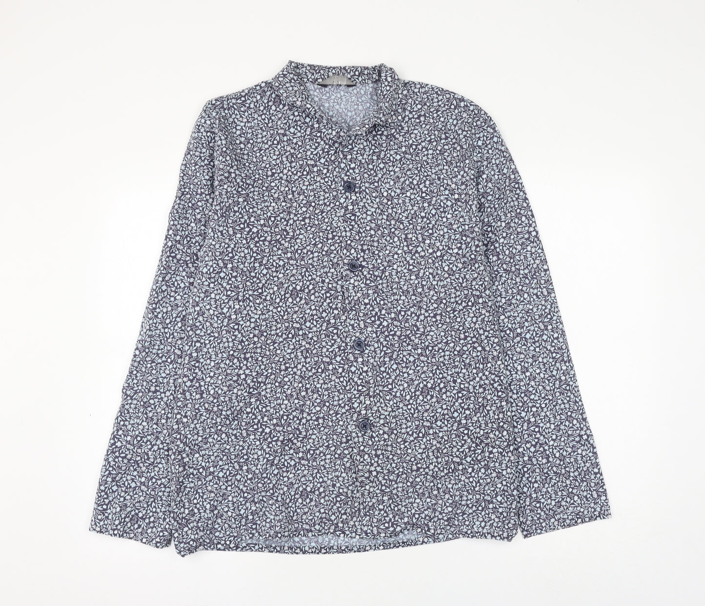 Marks and Spencer Womens Blue Floral Polyester Basic Button-Up Size S Collared