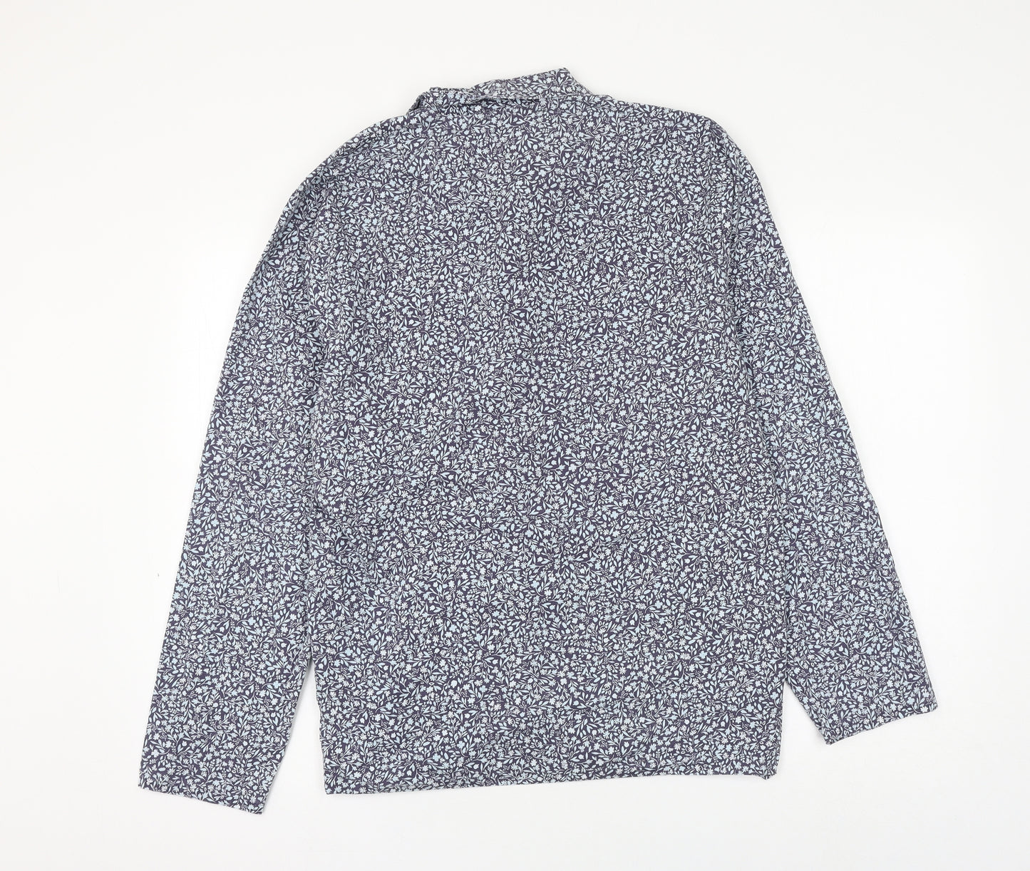 Marks and Spencer Womens Blue Floral Polyester Basic Button-Up Size S Collared