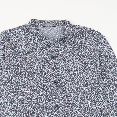 Marks and Spencer Womens Blue Floral Polyester Basic Button-Up Size S Collared