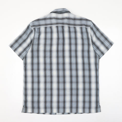 BHS Mens Blue Striped Polyester Button-Up Size M Collared Button