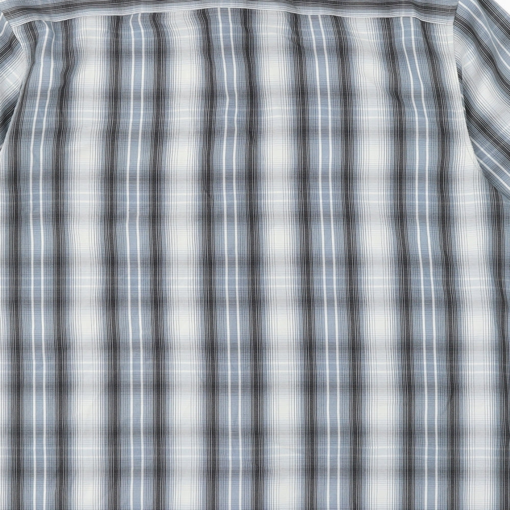 BHS Mens Blue Striped Polyester Button-Up Size M Collared Button