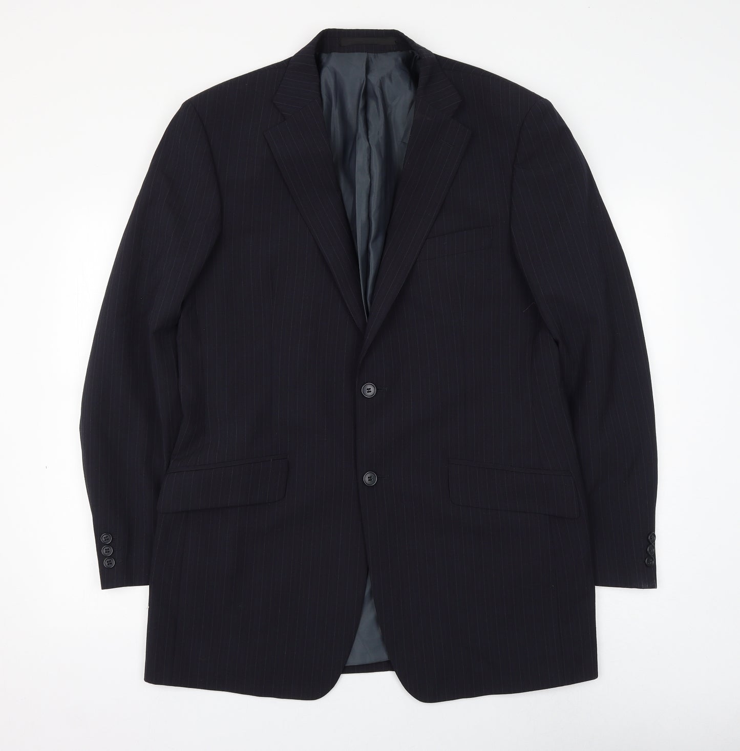 Marks and Spencer Mens Blue Striped Polyester Jacket Suit Jacket Size 40