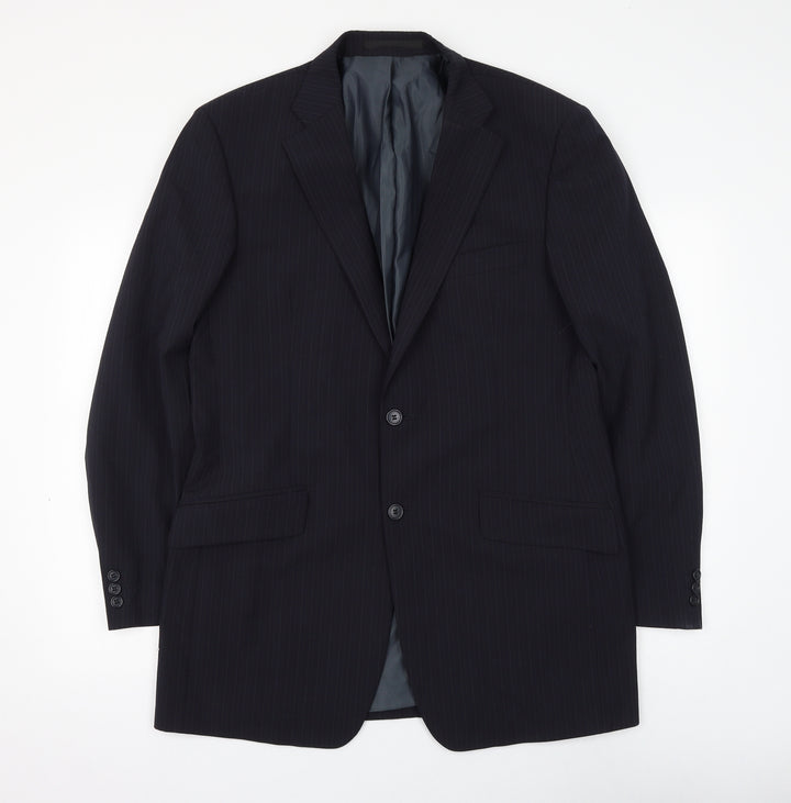Marks and Spencer Mens Blue Striped Polyester Jacket Suit Jacket Size 40