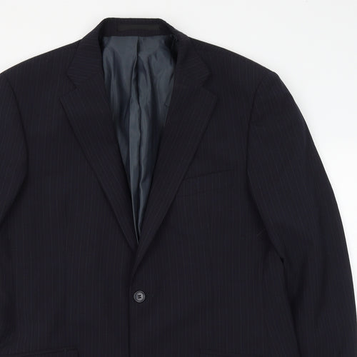 Marks and Spencer Mens Blue Striped Polyester Jacket Suit Jacket Size 40