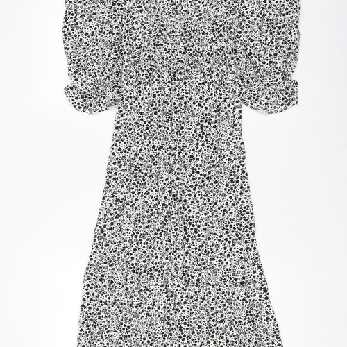 Marks and Spencer Womens White Floral Viscose Fit & Flare Size 6 Square Neck Pullover