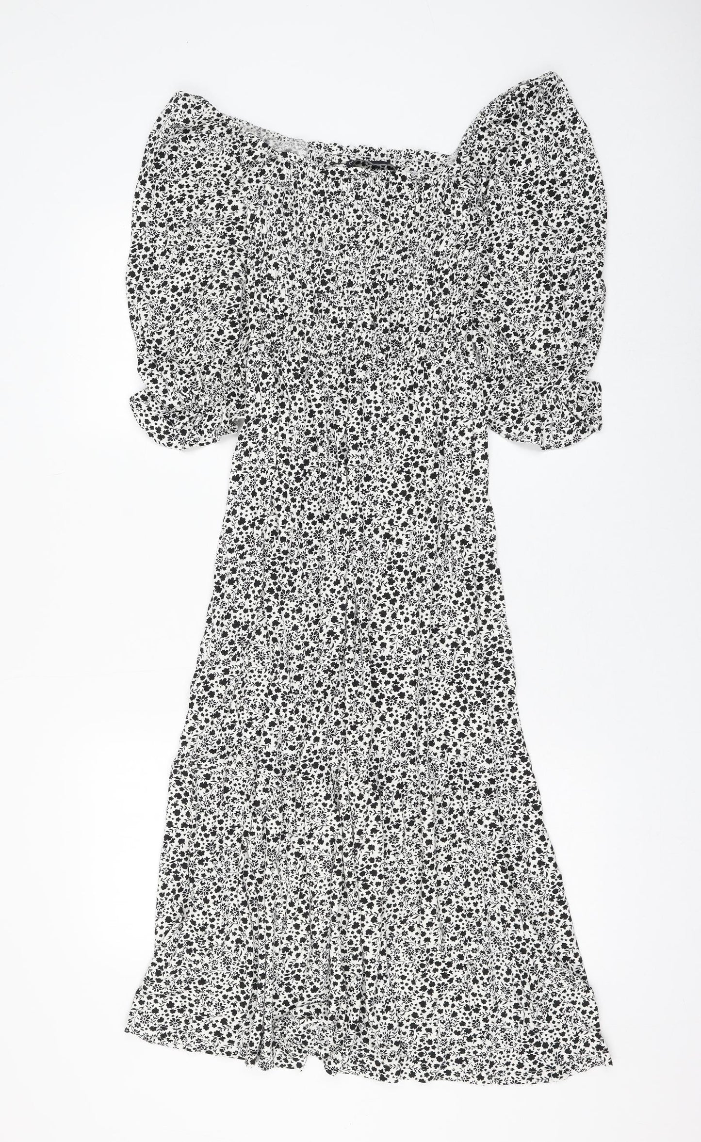 Marks and Spencer Womens White Floral Viscose Fit & Flare Size 6 Square Neck Pullover