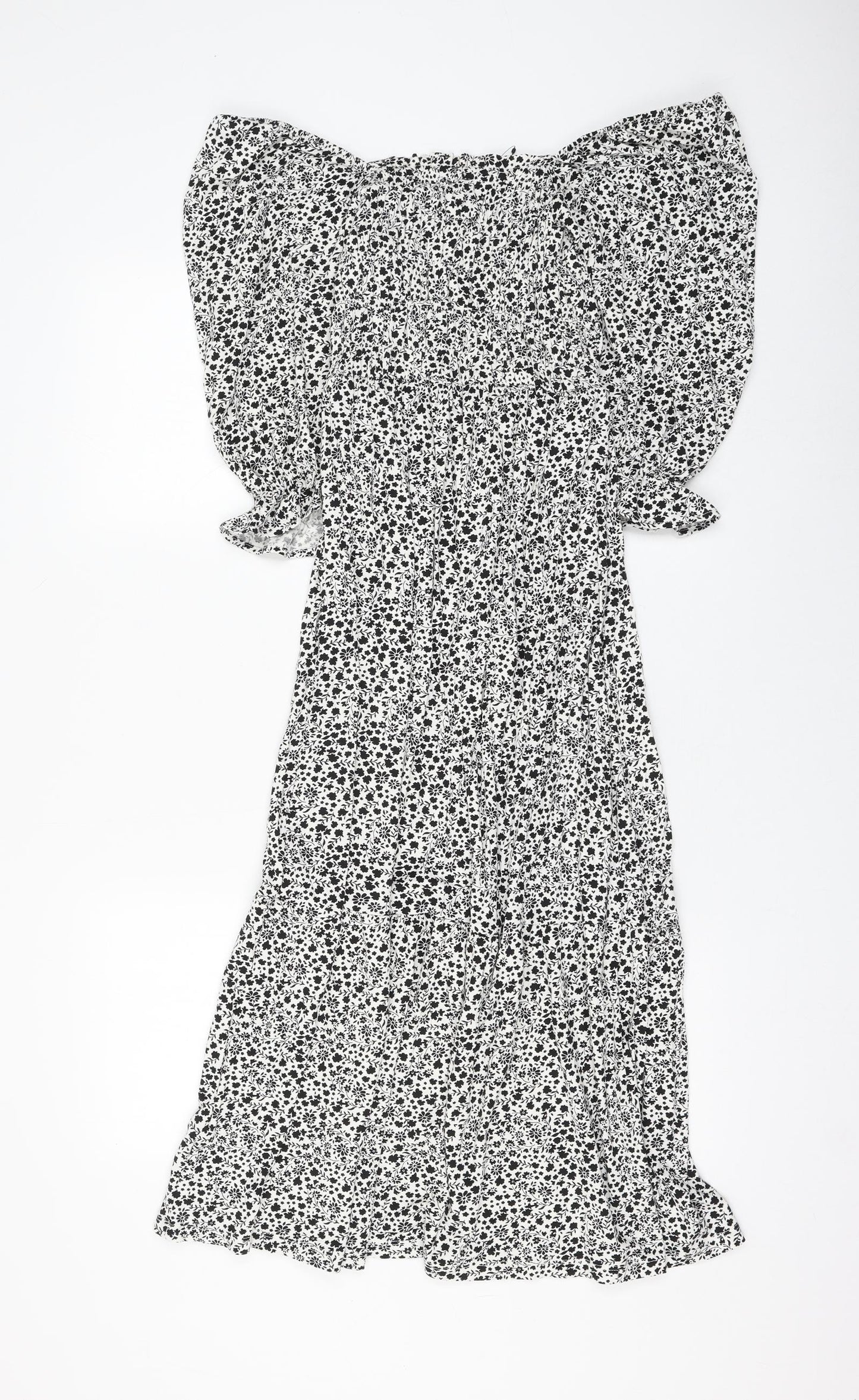 Marks and Spencer Womens White Floral Viscose Fit & Flare Size 6 Square Neck Pullover