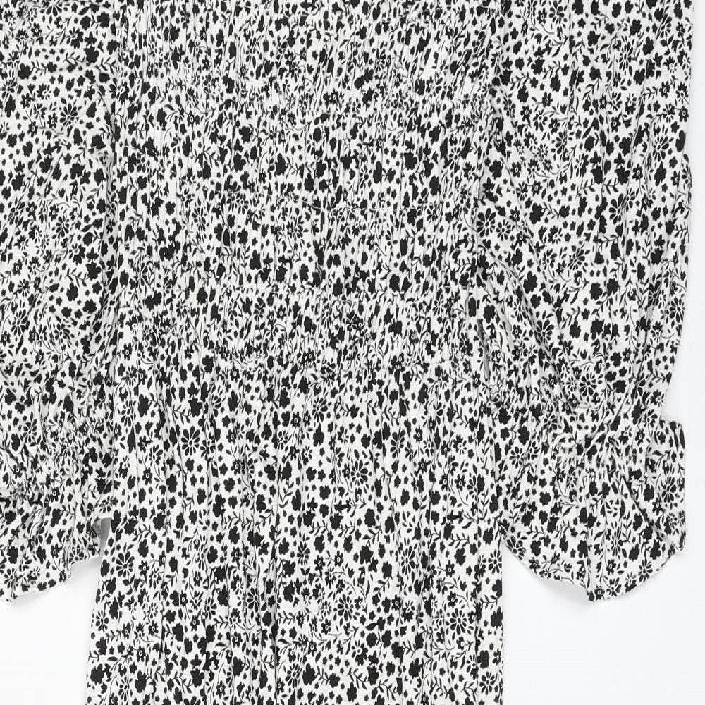 Marks and Spencer Womens White Floral Viscose Fit & Flare Size 6 Square Neck Pullover