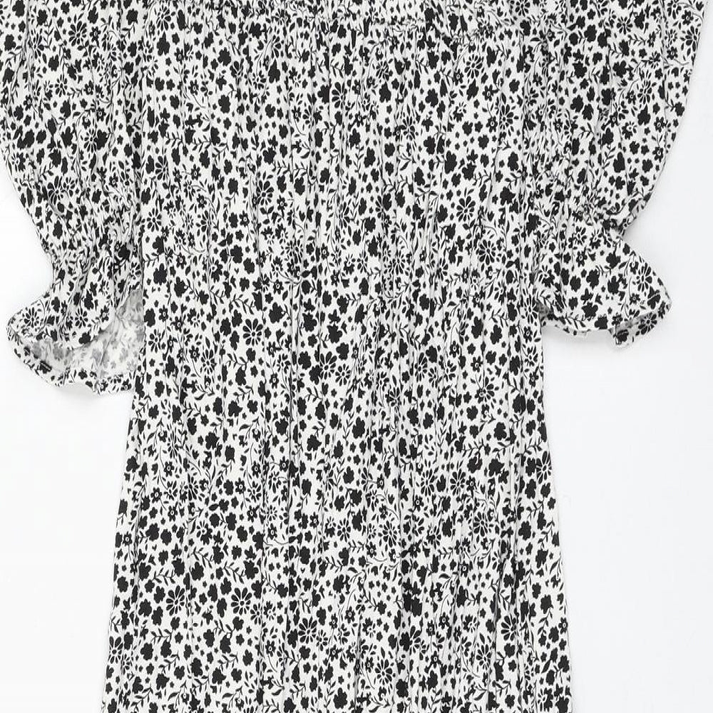 Marks and Spencer Womens White Floral Viscose Fit & Flare Size 6 Square Neck Pullover