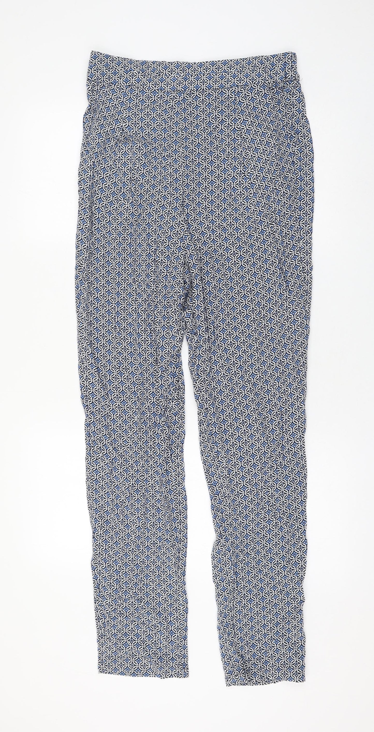 Marks and Spencer Womens Blue Geometric Viscose Trousers Size 10 L30 in Regular