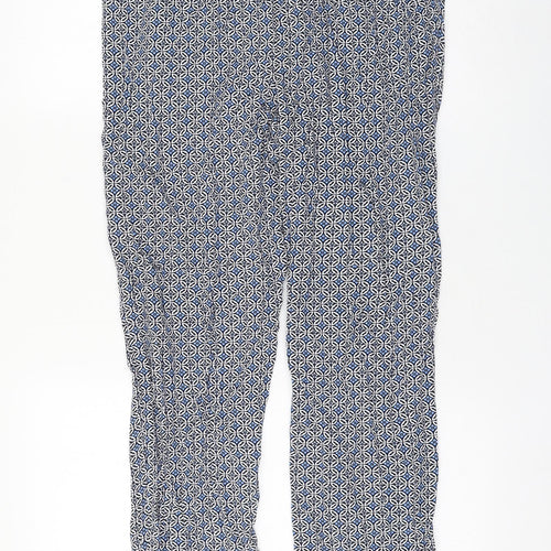 Marks and Spencer Womens Blue Geometric Viscose Trousers Size 10 L30 in Regular