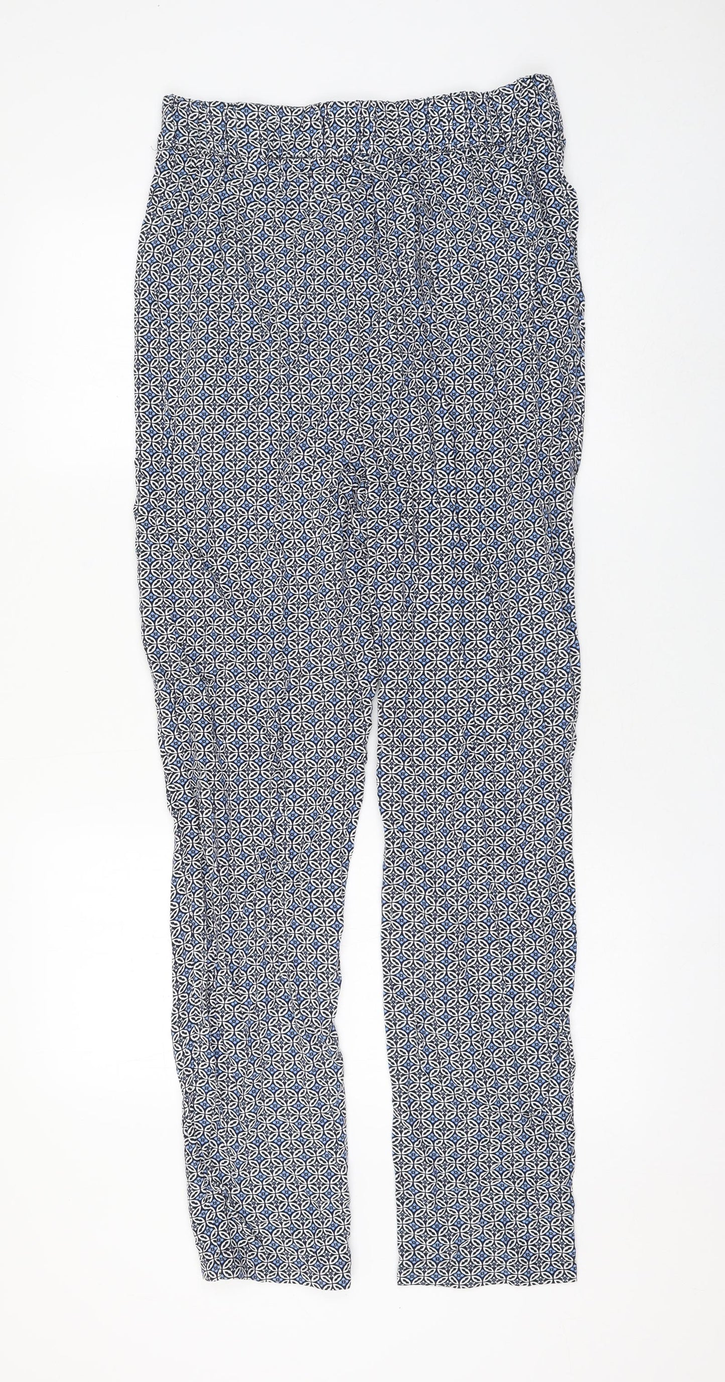 Marks and Spencer Womens Blue Geometric Viscose Trousers Size 10 L30 in Regular