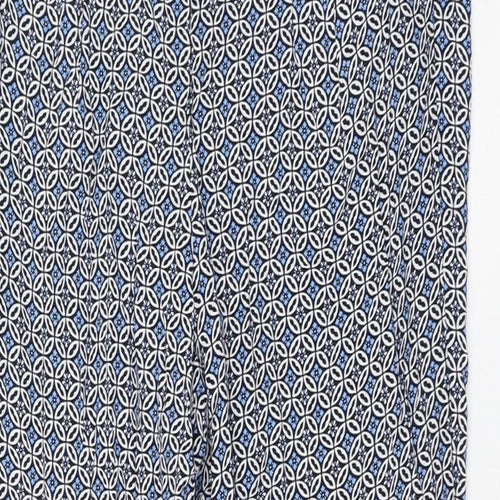 Marks and Spencer Womens Blue Geometric Viscose Trousers Size 10 L30 in Regular