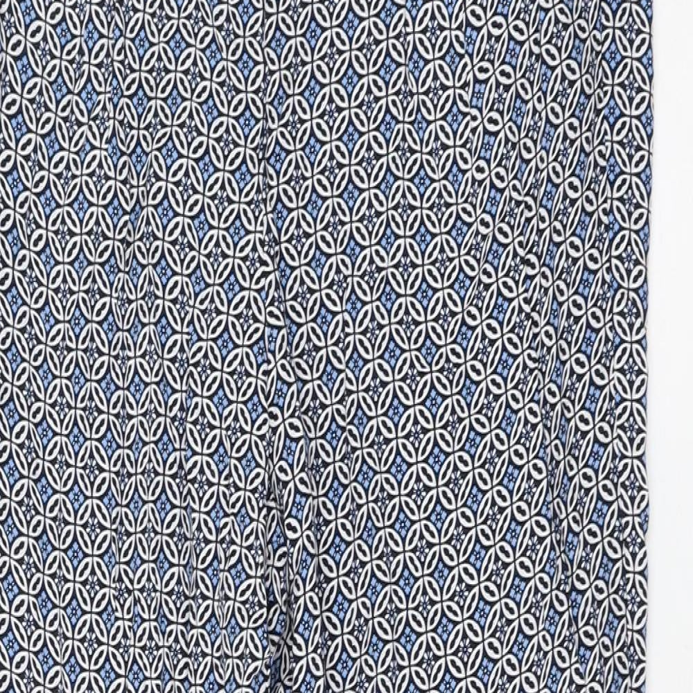 Marks and Spencer Womens Blue Geometric Viscose Trousers Size 10 L30 in Regular