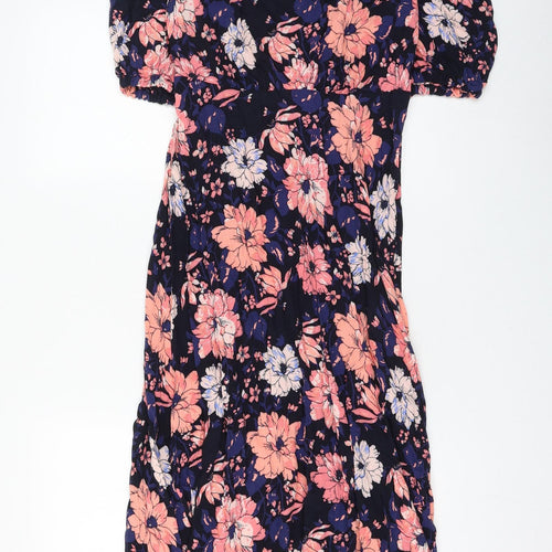 Marks and Spencer Womens Multicoloured Floral Viscose Fit & Flare Size 8 Round Neck Button