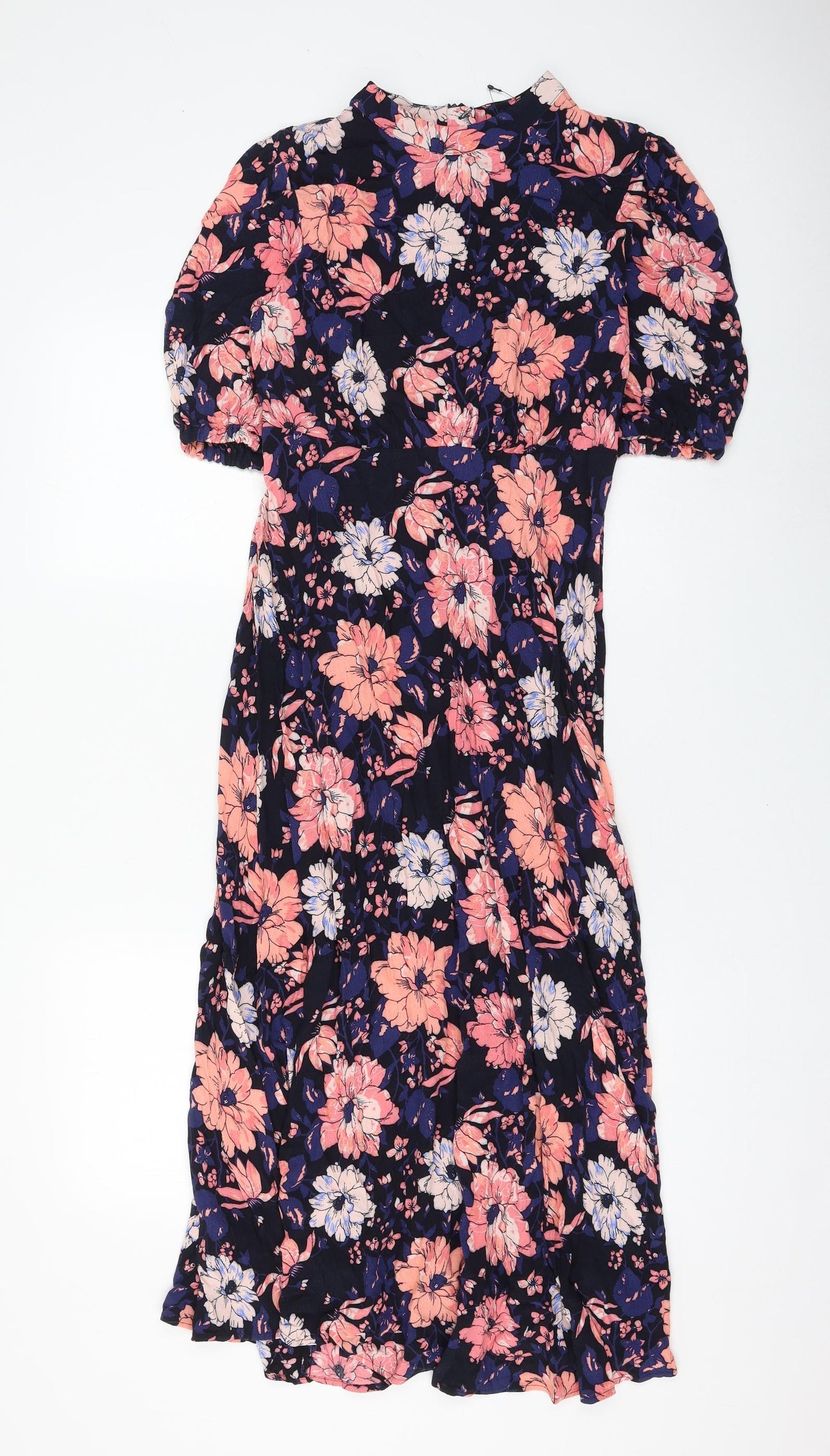 Marks and Spencer Womens Multicoloured Floral Viscose Fit & Flare Size 8 Round Neck Button