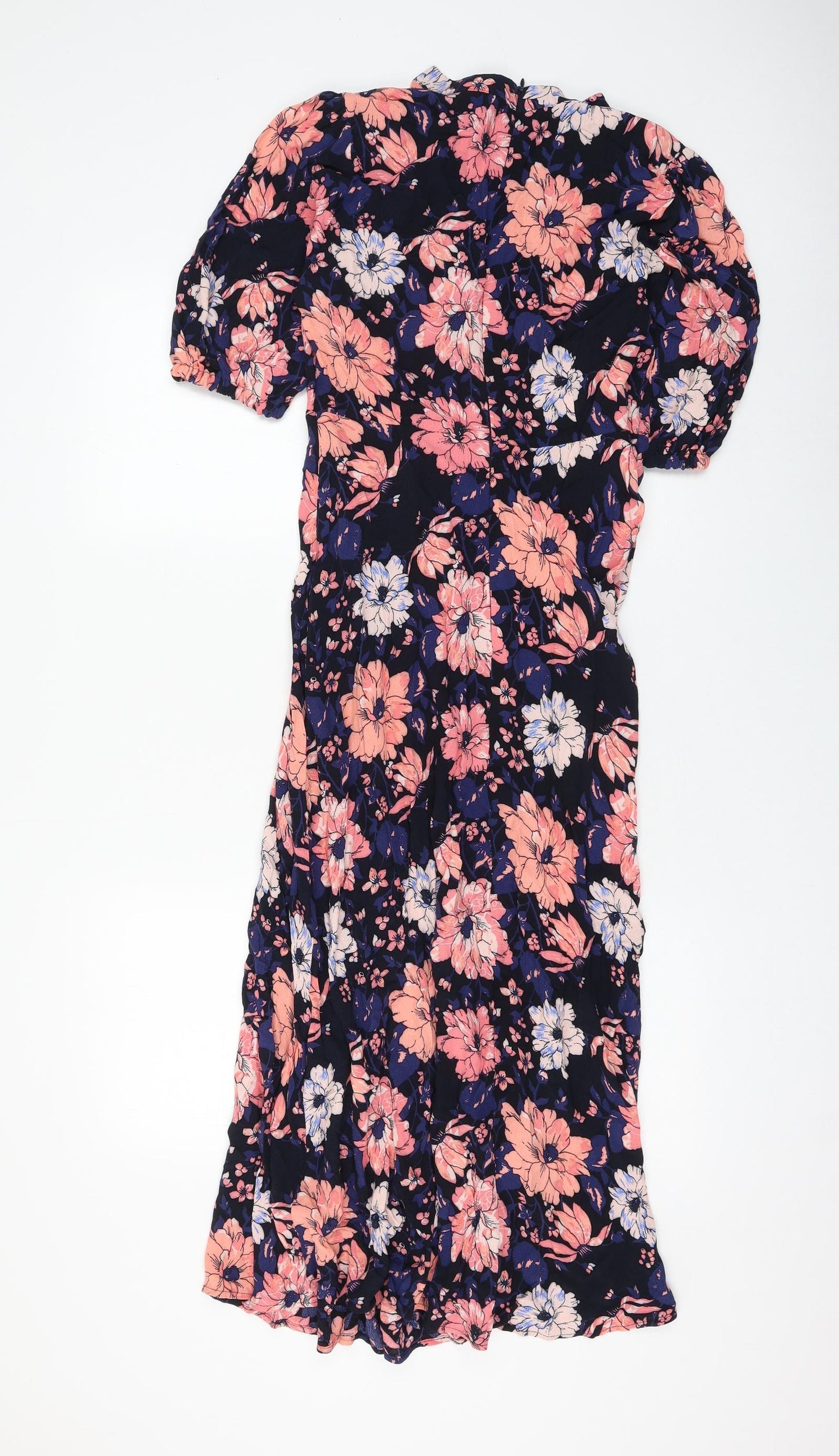 Marks and Spencer Womens Multicoloured Floral Viscose Fit & Flare Size 8 Round Neck Button