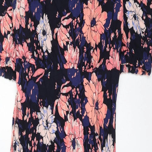 Marks and Spencer Womens Multicoloured Floral Viscose Fit & Flare Size 8 Round Neck Button
