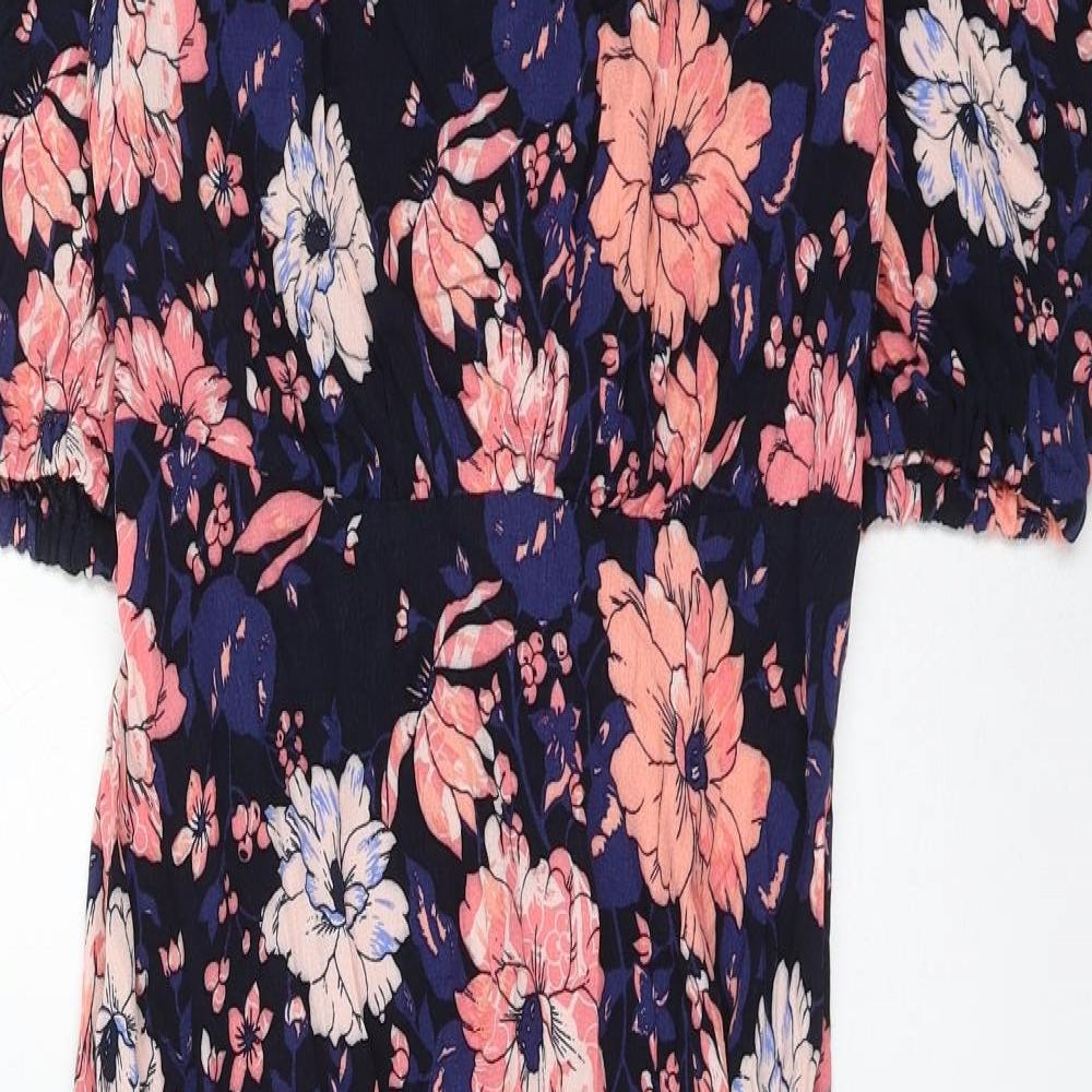 Marks and Spencer Womens Multicoloured Floral Viscose Fit & Flare Size 8 Round Neck Button