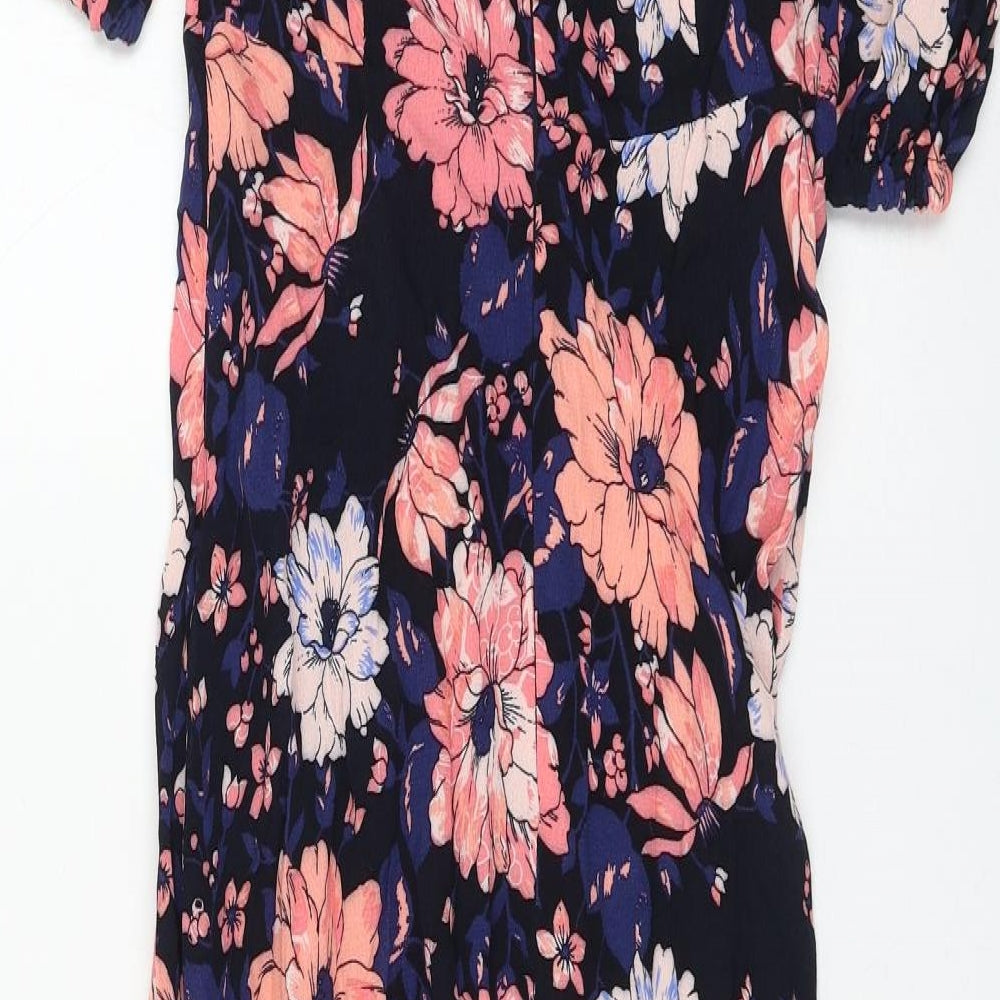 Marks and Spencer Womens Multicoloured Floral Viscose Fit & Flare Size 8 Round Neck Button