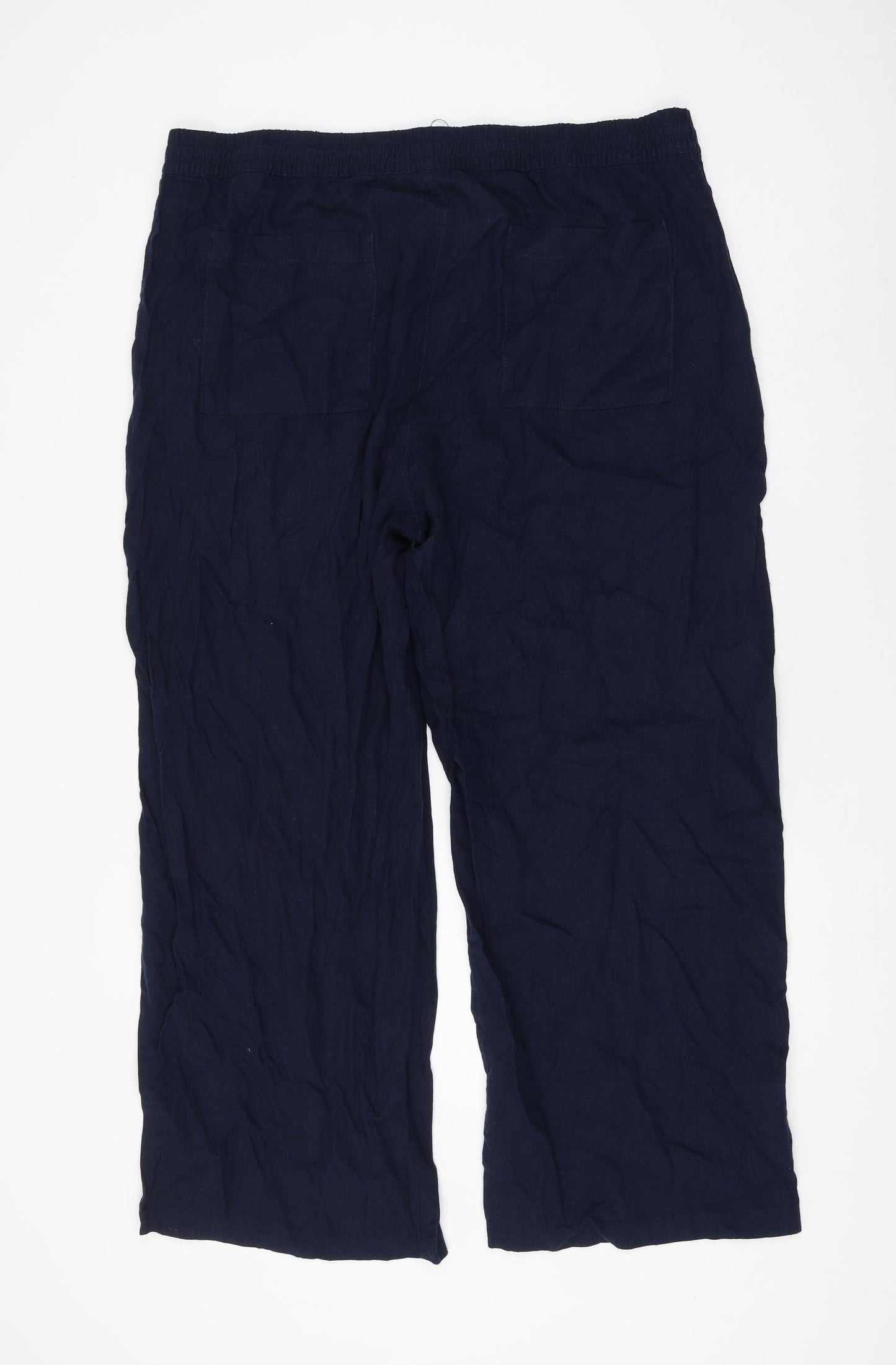 Marks and Spencer Womens Blue Linen Trousers Size 20 L27 in Regular Drawstring